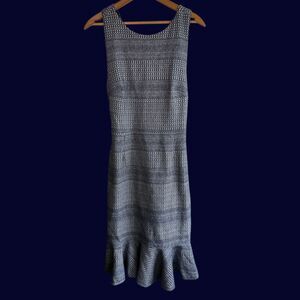 Banana Republic Cross Back Ruffle Hem Navy Blue and White Dress